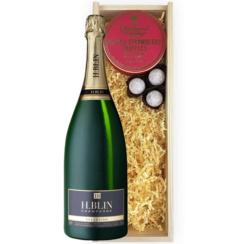 Henri Blin Brut Champagne Magnum 1.5cl And Strawberry Charbonnel Truffles Magnum Box